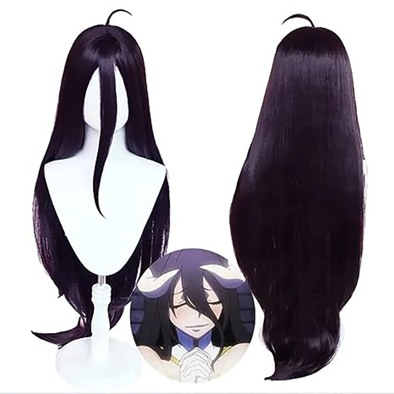Anime Cosplay Albedo - شعر مستعار طويل مستقيم باللون الأسود