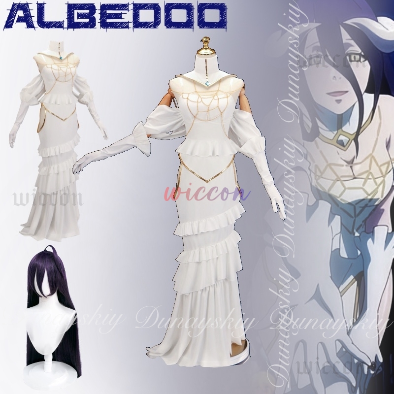 Anime Cosplay Albedo - فستان أفرلورد ألبيدو التنكري الأبيض النحيف،
